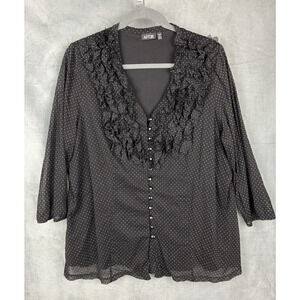 Sheer Polka Dot Ruffle Blouse 1X Black Button Up Apt 9 Dark Romantic